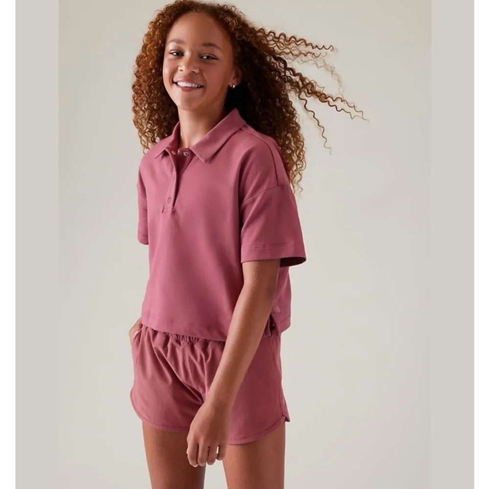 Athleta Pink Polo Shirt Relaxed Fit Short Sleeves